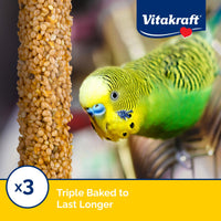 Thumbnail for Vitakraft Crunch Sticks Parakeet Treats Golden Honey Flavor – Triple-Baked Snack with Vitamins A D3 E Riboflavin and B12 – Natural Wood Chew Center and Cage Clip Holder – Engaging 2 Stick Pack