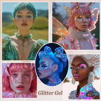 Thumbnail for Face Body Glitter, Hair Glitter Sparkles Chunky Face Glitter Gel for Girls Makeup Singer Concerts Mermaid Festival Sequins Face Paint (White+Silver+Pink+Gold+Blue)