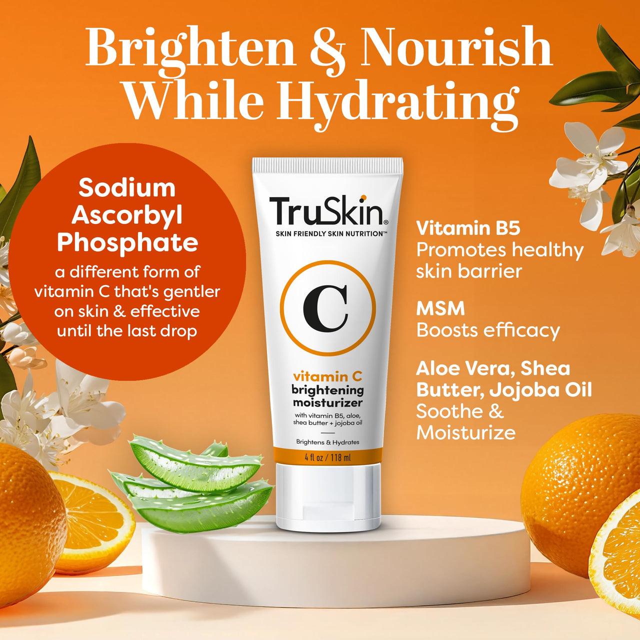 TruSkin Vitamin C Moisturizer Face Cream – Brightening, Anti Aging, Hydrating, Skin Wrinkle Cream – Vitamin B5, Vitamin E, Jojoba Oil, Aloe Vera & Green Tea, 1.7 Fl Oz