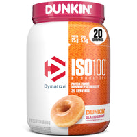 Thumbnail for Dymatize x Dunkin' Glazed Donut ISO100 Whey Protein Powder, 25g of Protein, 5.5g BCAAs, 120 Cal., Gluten Free, 1g Fat, 1g Sugar, 2g Carb (20 Servings)