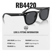 Thumbnail for Ray-Ban RB4420 Square Shaped Non-Polarized Sunglasses for Men & Women – Includes Official RAYBAN Eyewear Kit – Ideal Formal & Casual Wear Sunglasses – Dark Grey Lens