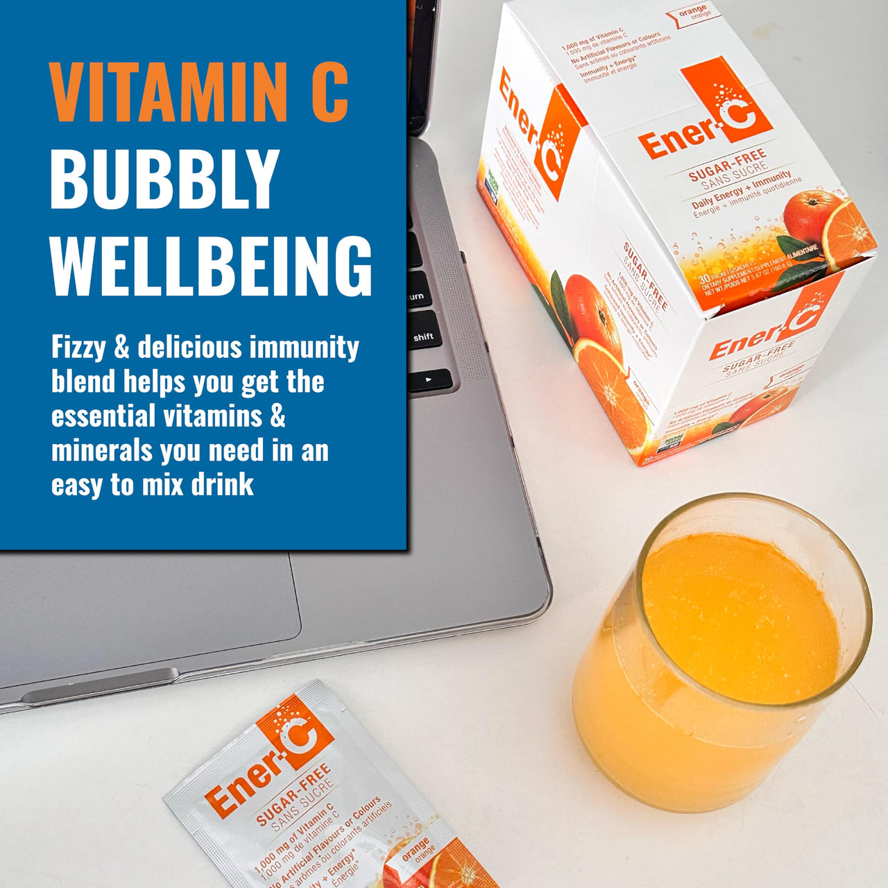 Ener-C Sugar Free Multivitamin Drink Mix - Vitamin Powder for Water, Electrolytes Powder No Sugar, Hydration Boost Packets, Zero Sugar, Vitamin C & B12 Supplement Liquid Mix - Orange, 30 Count