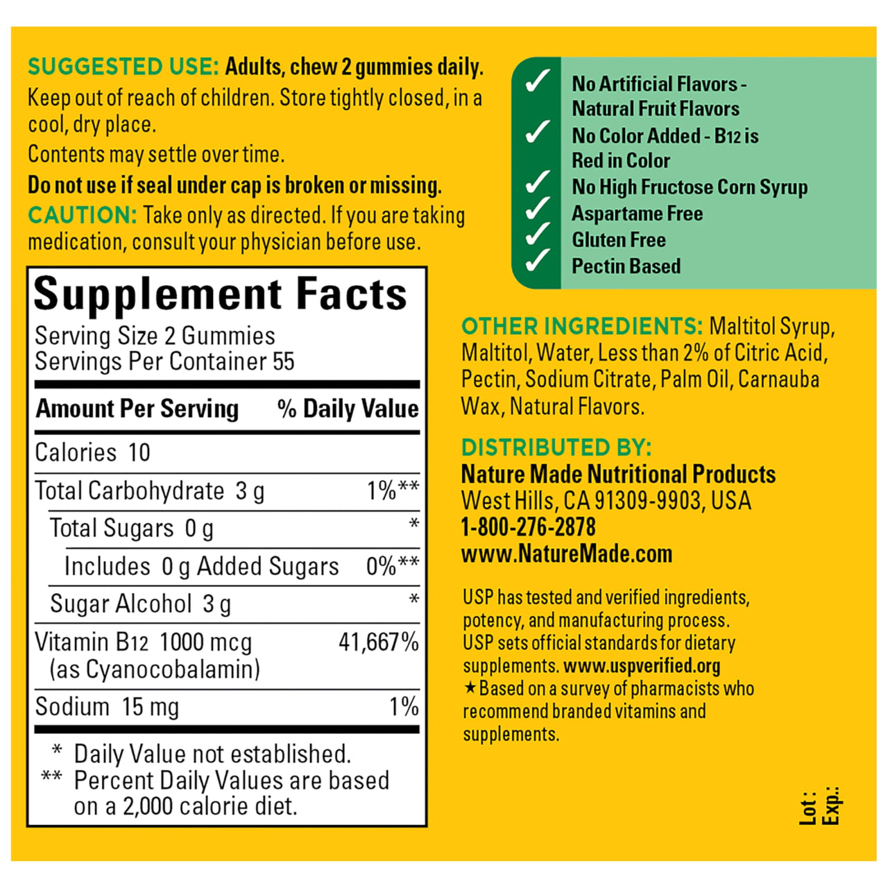 Nature Made Zero Sugar Energy Vitamin B12 Gummies 1000 mcg per Serving, B12 Vitamin, Energy Metabolism Support, Aspartame Free, 110 Sugar Free Gummies, 55 Day Supply