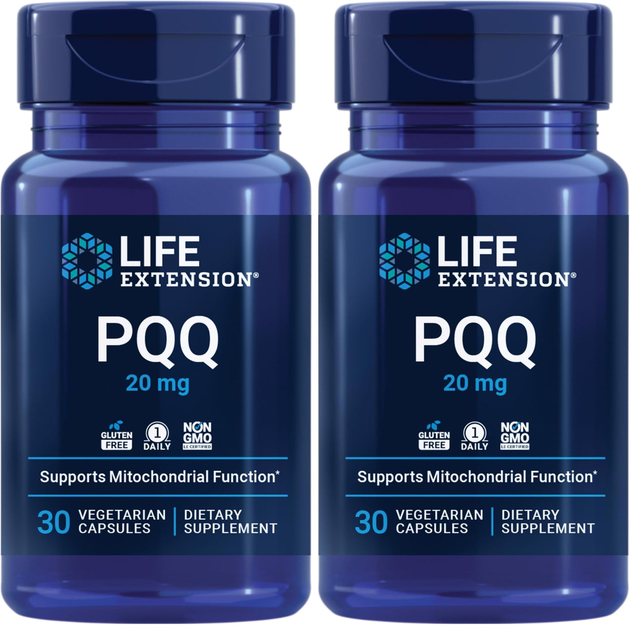 Life Extension PQQ (Pyrroloquinoline Quinone) 20mg Promotes The Growth of New Cellular Mitochondria - Gluten-Free, Once-Daily, Non-GMO, Vegetarian - 30 Vegetarian Capsules (Pack of 2)