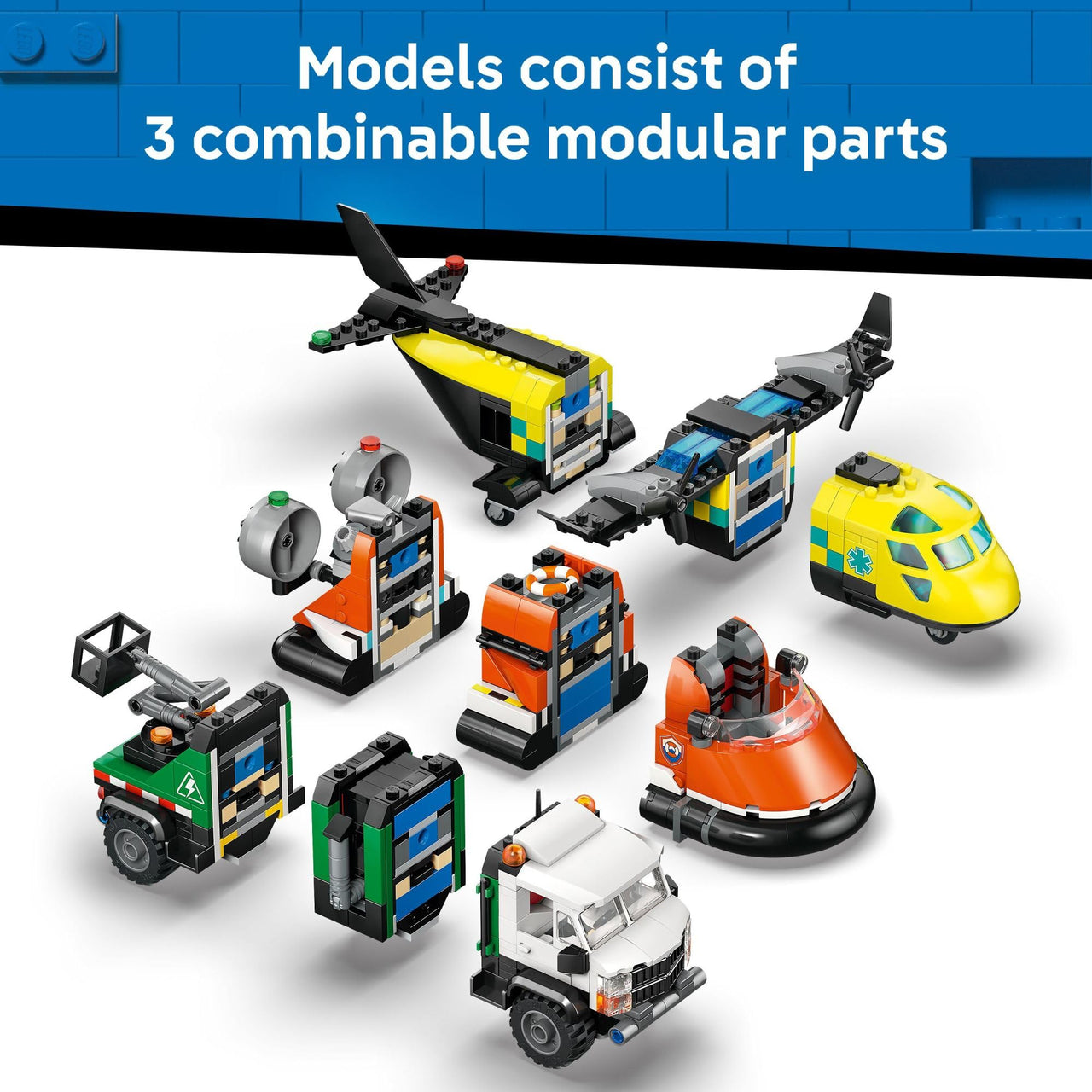 LEGO City Airplane, Service Truck & Hovercraft Remix Building Toy for Kids - Mix & Match Emergency Vehicle & Truck Toys for Pretend Play - Gift Idea for Boys & Girls, Ages 7+ - 60505