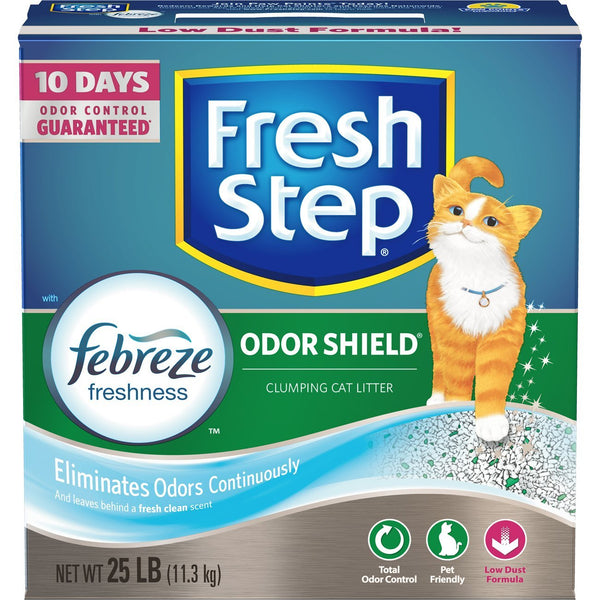 Fresh Step Odor Shield Clumping Litter With Febreze Freshness, Continuous Cat Litter Odor Eliminator, 25 lb. Box