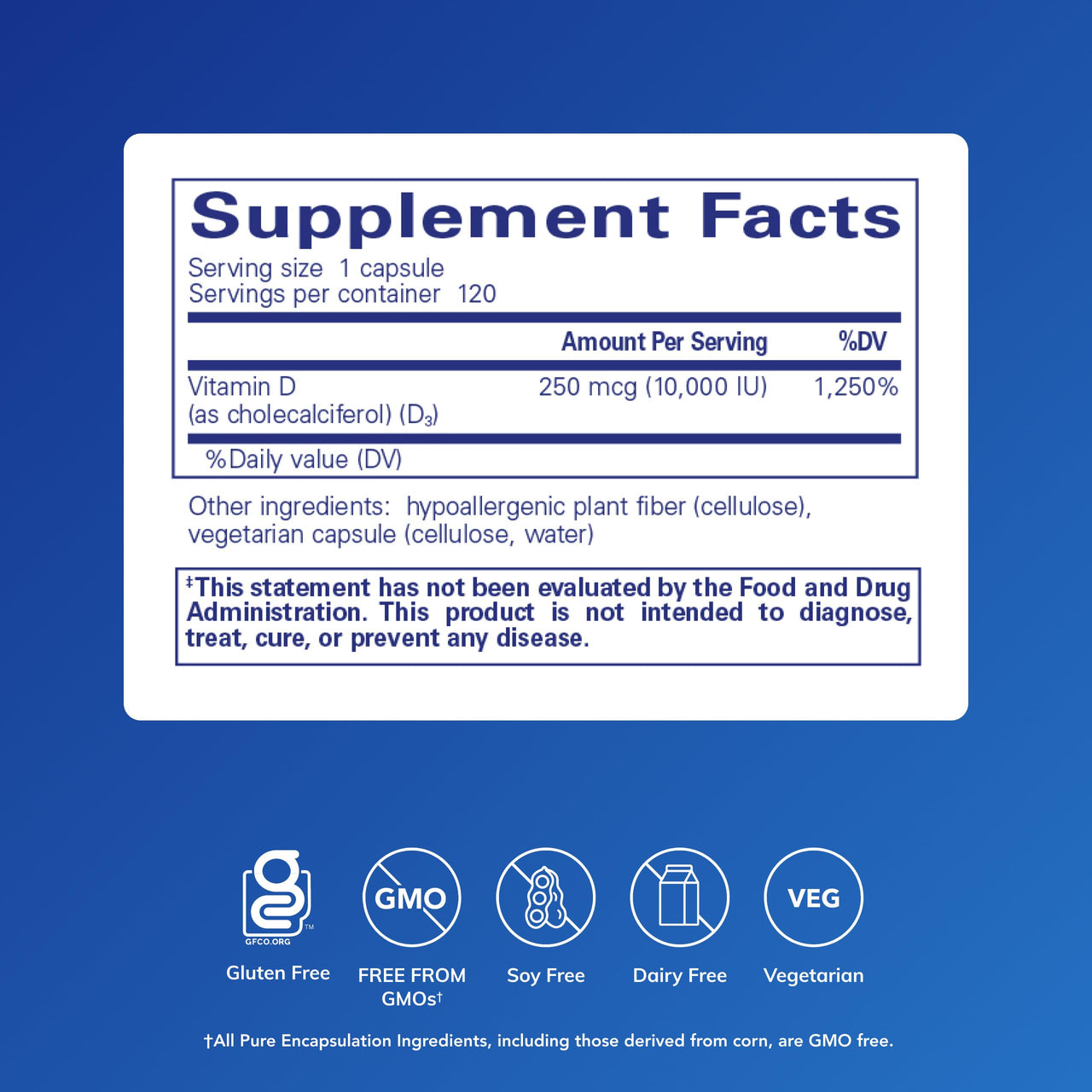 Pure Encapsulations Vitamin D3 250 mcg (10,000 IU) - Supplement to Support Bone, Joint, Breast, Heart, Colon & Immune Health* - with Premium Vitamin D - 120 Capsules
