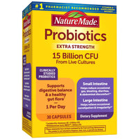 Thumbnail for Nature Made Probiotics for Digestive Health Extra Strength 15 Billion CFU from Live Cultures, Probiotics for Women and Men, 30 Probiotic Capsules, 30 Day Supply