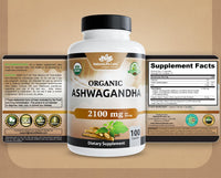 Thumbnail for NaturaLife Labs Organic Ashwagandha 2100 mg per Serving – Herbal Supplement Root Powder & Extract – 100 Capsules – Vegan, Non-GMO, Gluten-Free