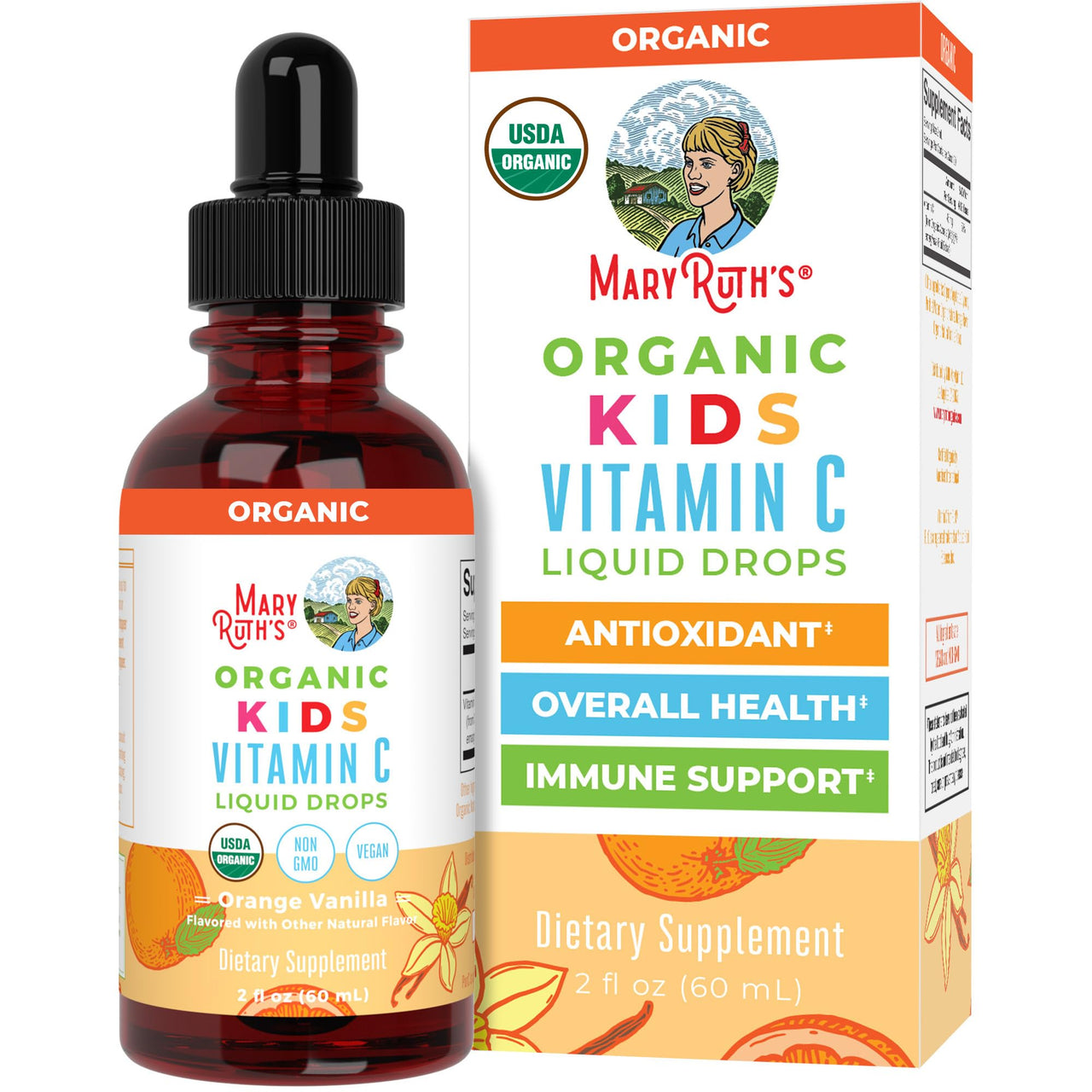 MaryRuth Organics USDA Kids Vitamin C Drops | Vegan Immune Support Supplement for Ages 4-13 | Immune Support & Overall Health | Vitamin C from Organic Acerola Fruit Extract | 2oz