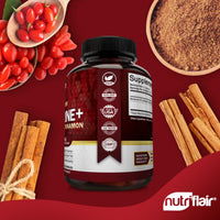 Thumbnail for NutriFlair Premium Berberine HCL 1200mg, 120 Capsules - Plus Pure True Ceylon Cinnamon, Berberine HCI Root Supplements Pills - Immune System - yields an Optimal 8% HCl