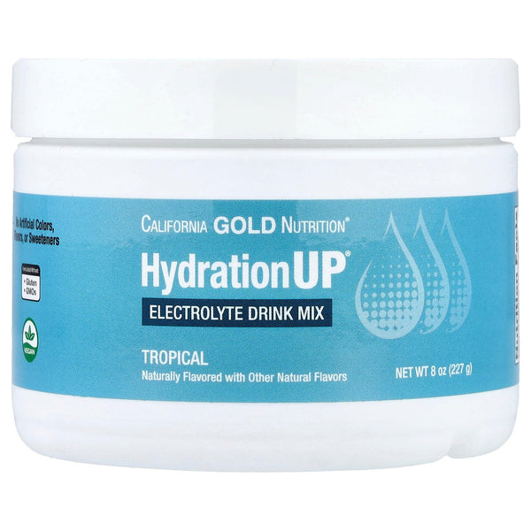 California Gold Nutrition Beverages, HydrationUP®, Electrolyte Drink Mix with Calcium, Potassium, Vitamin C, and Vitamin E, Tropical, 8 oz (227 g)