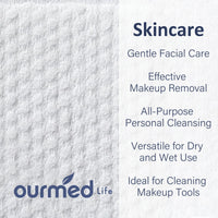 Thumbnail for Ourmed Life Face Towels, Disposable Biodegradable Clean Facial Towels for Sensitive Skin, Lint- free Face Cloths for Makeup Remover, Skincare and Women Cleaning, Dry Wipes,100 Count Dot Texture