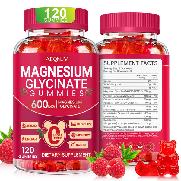 Magnesium Glycinate Gummies 600mg, Sugar Free Magnesium Gummies for Adults, Chewable Potassium Supplements for Body Support, Zzz and Relaxation, 120 Count