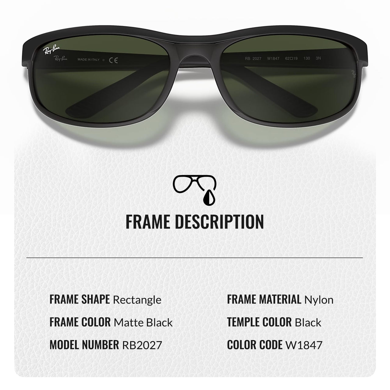 Ray-Ban RB2027 PREDATOR 2 Rectangle Shaped Non-Polarized Sunglasses for Men & Women – Includes Official RAYBAN Eyewear Kit – Ideal Formal & Casual Wear Sunglasses – G-15 Green Lens