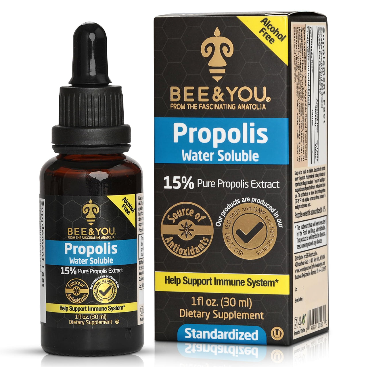 Bee and You Natural Pure Propolis Extract â€“ Water Soluble, Bee Propolis,High Potency, Ultra Pure Immune Support Supplement, Antioxidants, Detox, Gluten-Free, 1 Fl Oz