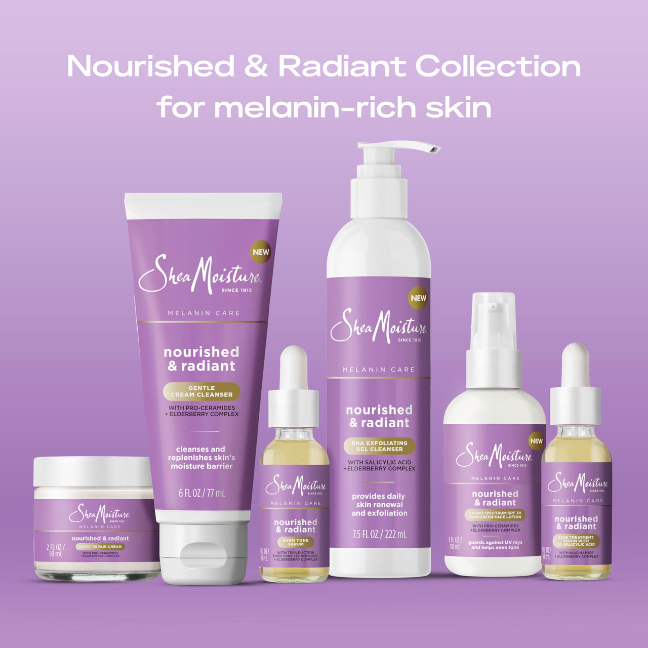 SheaMoisture Melanin Care Gentle Cream Cleanser Nourished & Radiant for Cleansing & Replenishing Skin's Moisture Barrier, with Pro-Ceramides +Elderberry Complex, 6 oz