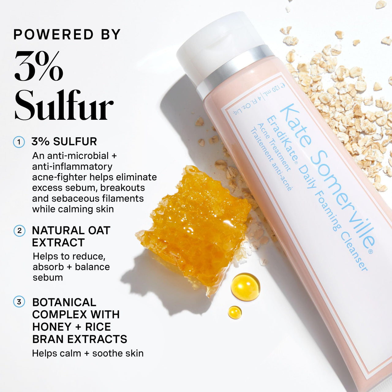 EradiKate 3% Sulfur Daily Foaming Cleanser Acne Treatment – Clinically Formulated Medicated Face Wash Balances Skin and Cleans Pores, 4 Fl Oz