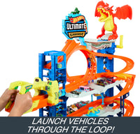 Thumbnail for Hot Wheels City Ultimate Garage Track Set with 2 Die-Cast Toy Cars & Car-Eating Dragon, Stores 50+ Vehicles, 4 Levels