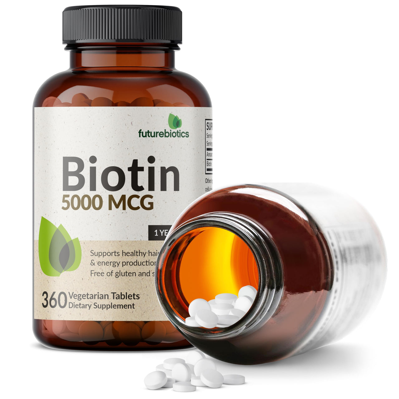 Futurebiotics Biotin 5000 MCG Supports Healthy Hair, Skin, Nails & Energy Production Non-GMO, 360 Vegetarian Tablets (1 Year Supply)