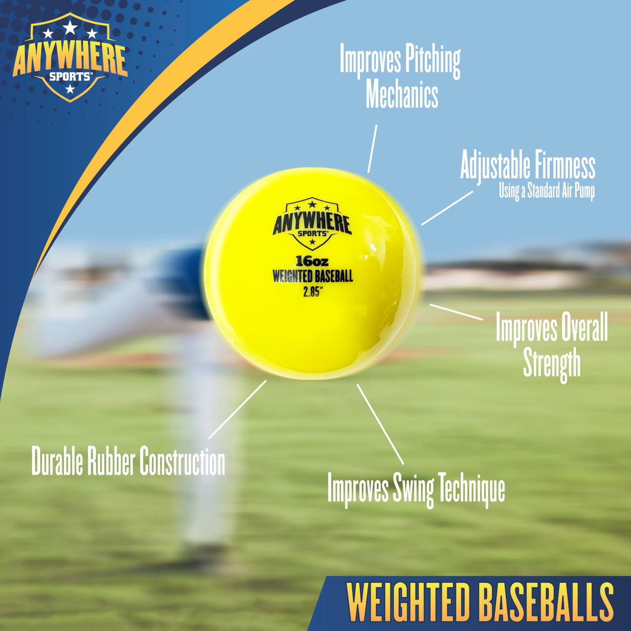 Anywhere Sports Weighted 16 oz Training Baseballs - Hitting & Pitching for All Skill Levels - Improve Power and Mechanics with Weighted Baseball Training Balls, 2.85” Diameter