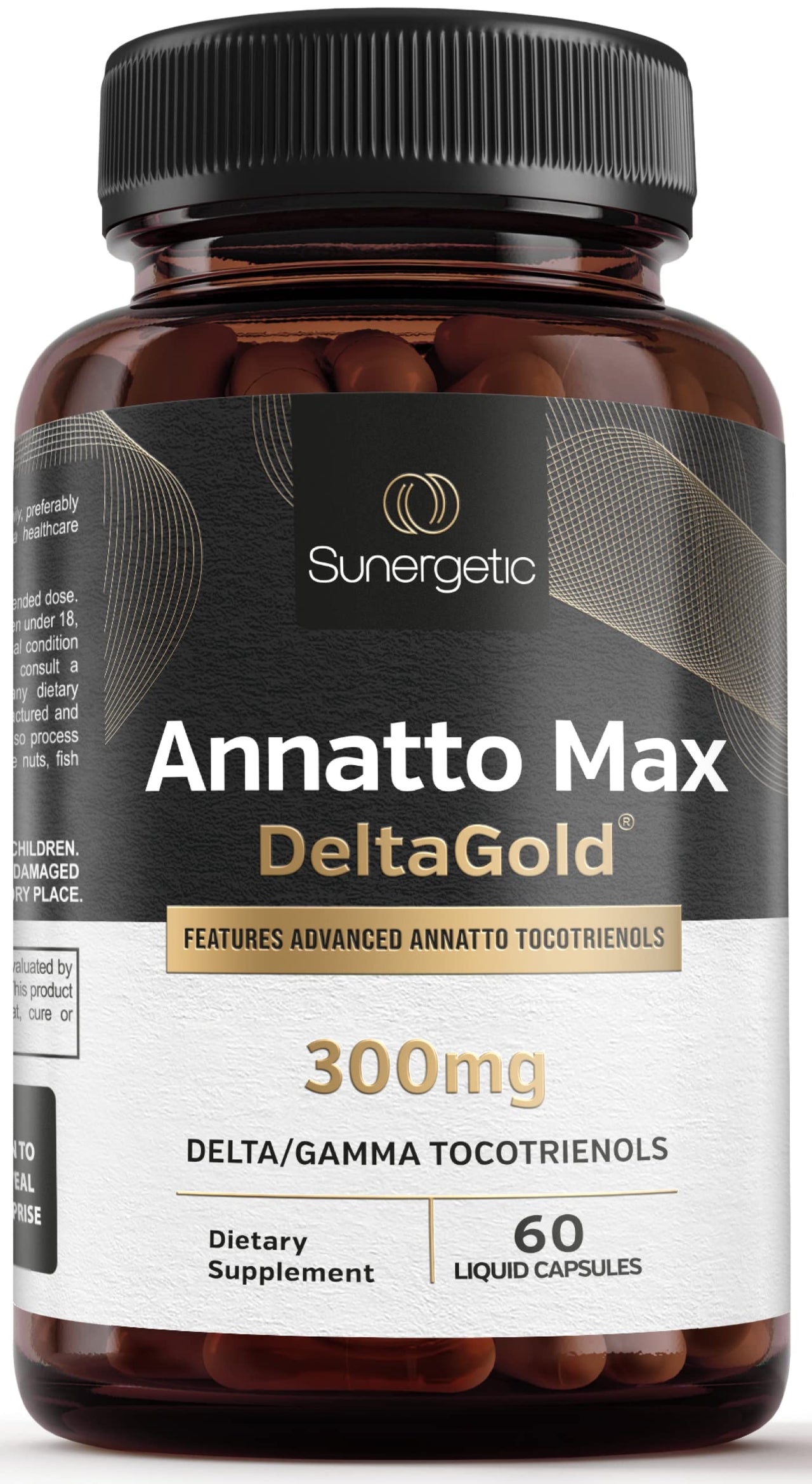 Sunergetic Premium Annatto Tocotrienol Supplement – with DeltaGold – Tocotrienols Vitamin E 300 mg – Supports Liver, Immune & Heart Health - Delta + Gamma Tocotrienols (60 Liquid Capsules)