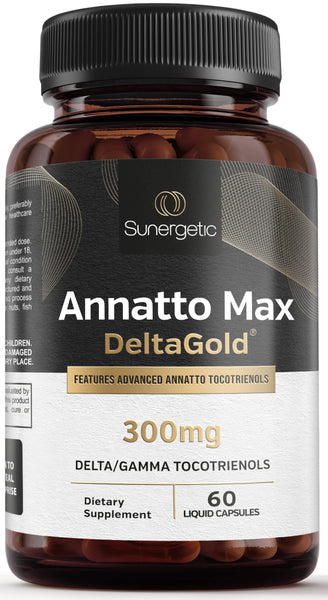 Sunergetic Premium Annatto Tocotrienol Supplement – with DeltaGold – Tocotrienols Vitamin E 300 mg – Supports Liver, Immune & Heart Health - Delta + Gamma Tocotrienols (60 Liquid Capsules)