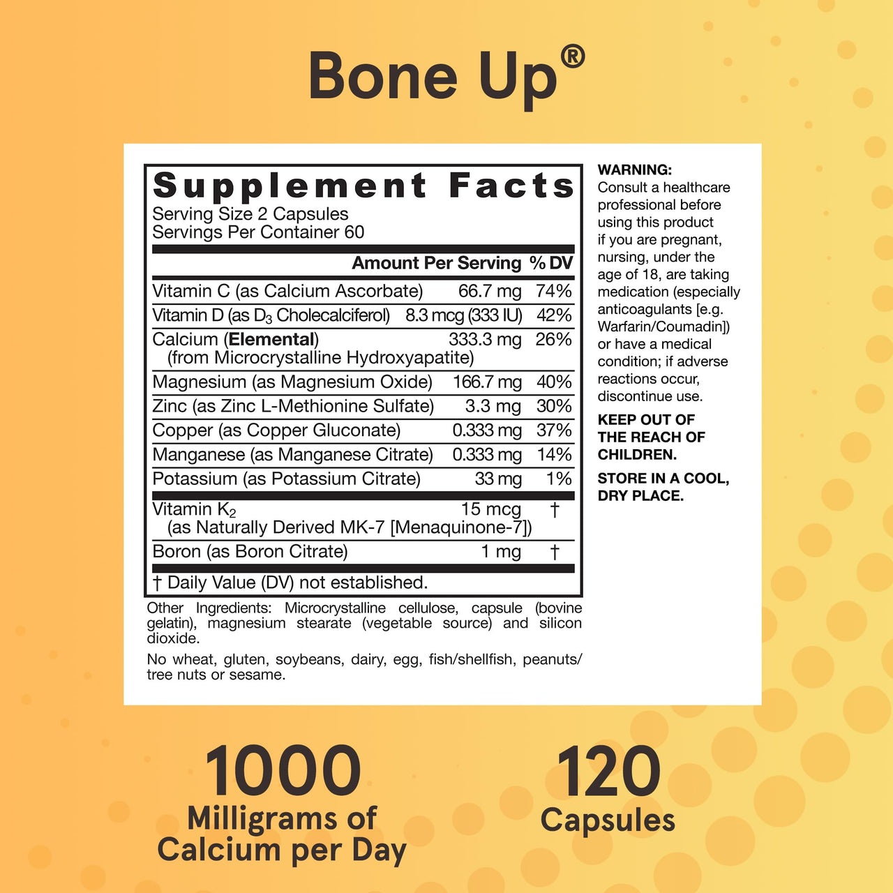 Jarrow Formulas BoneUp for Bone Density - Vitamin D3 and K2, Calcium Support, 120 Capsules, Provides Skeletal Nutrition, Up to 20 Days Supply