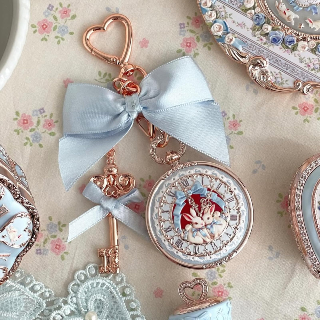 Flower Knows Bunny Garden Lip Balm & Bag Charm, Blue Keychain Balm