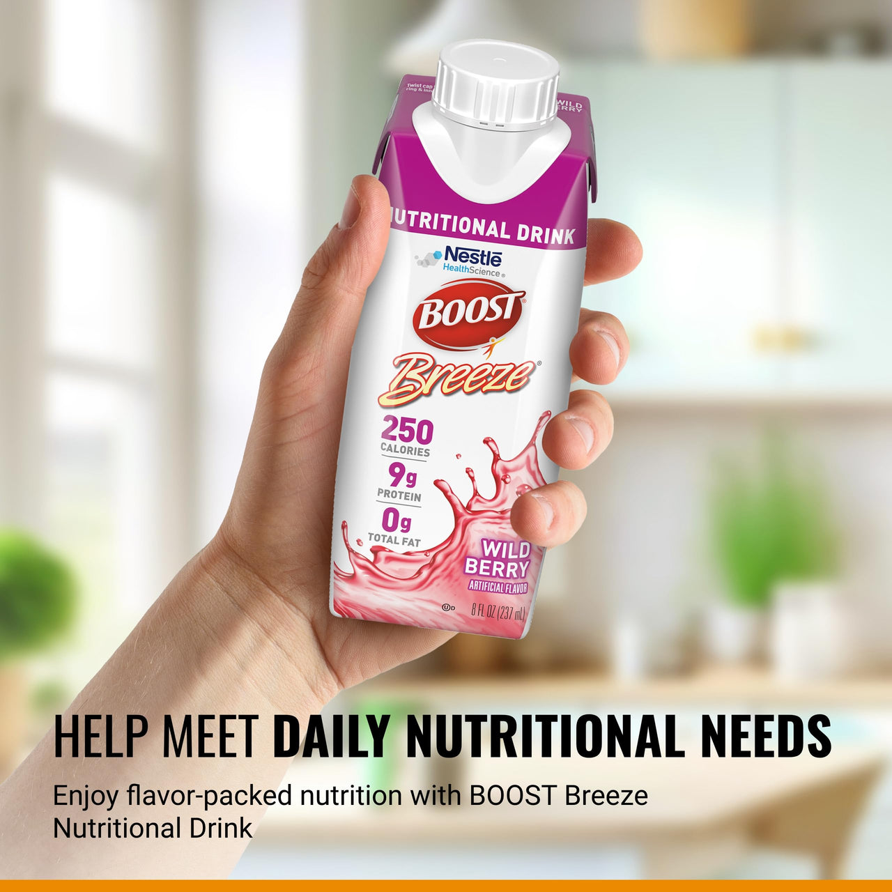 BOOST Breeze Clear Nutritional Drink - 250 Calories - 19 Vitamins & Minerals - 9 g Protein – Fortified with Vitamin A & Zinc - Wild Berry Flavor - 8 fl oz (Pack of 24)