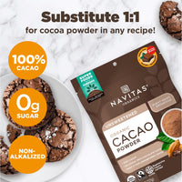 Thumbnail for Navitas Organics Cacao Powder - Cocoa Powder Substitute 1:1, For Hot Chocolate, Baking & More - Regenerative Organic Certified, Non GMO, Fairtrade, Gluten Free, Non-alkalized (24oz. Bag, 113 Servings)