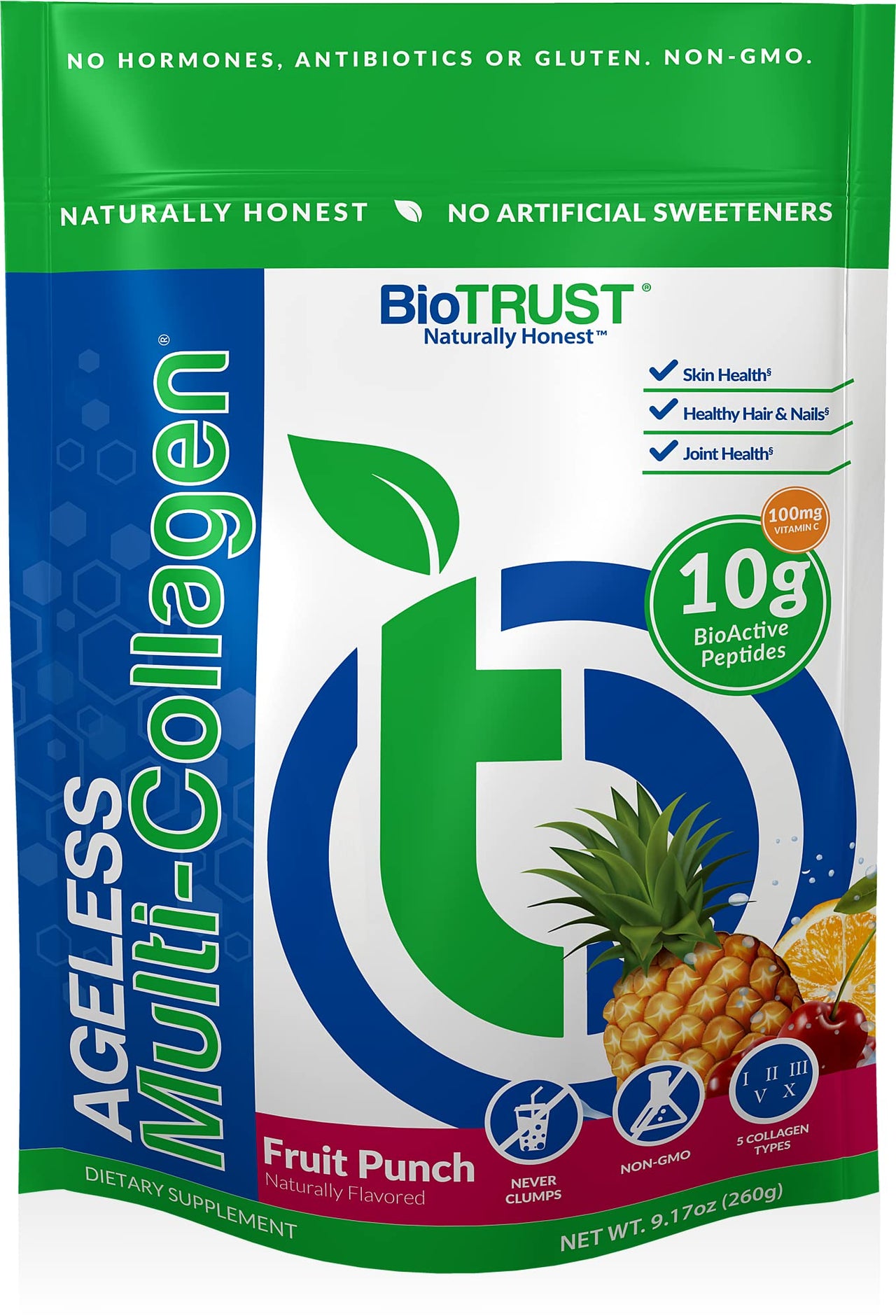 BioTrust Ageless Multi Collagen 5-in-1 Protein Powder (Fruit Punch) BlenderBottle Bundle