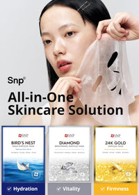 Thumbnail for SNP Variety Ampoule Sheet Mask Set | Bird's Nest, 24K Gold, and Diamond Face Mask | Hydrating, Moisturizing, Nourishing for Sensitive Facial Skin | Korean Face Masks Skincare | 12 Sheets