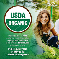Thumbnail for Zazzee USDA Organic Moringa Leaf 20:1 Extract, 180 Vegan Capsules, 3 Month Supply, Certified Kosher, Moringa Oleifera, Antioxidant, Immune & Cellular Support, Superfood Supplement, Made in the USA