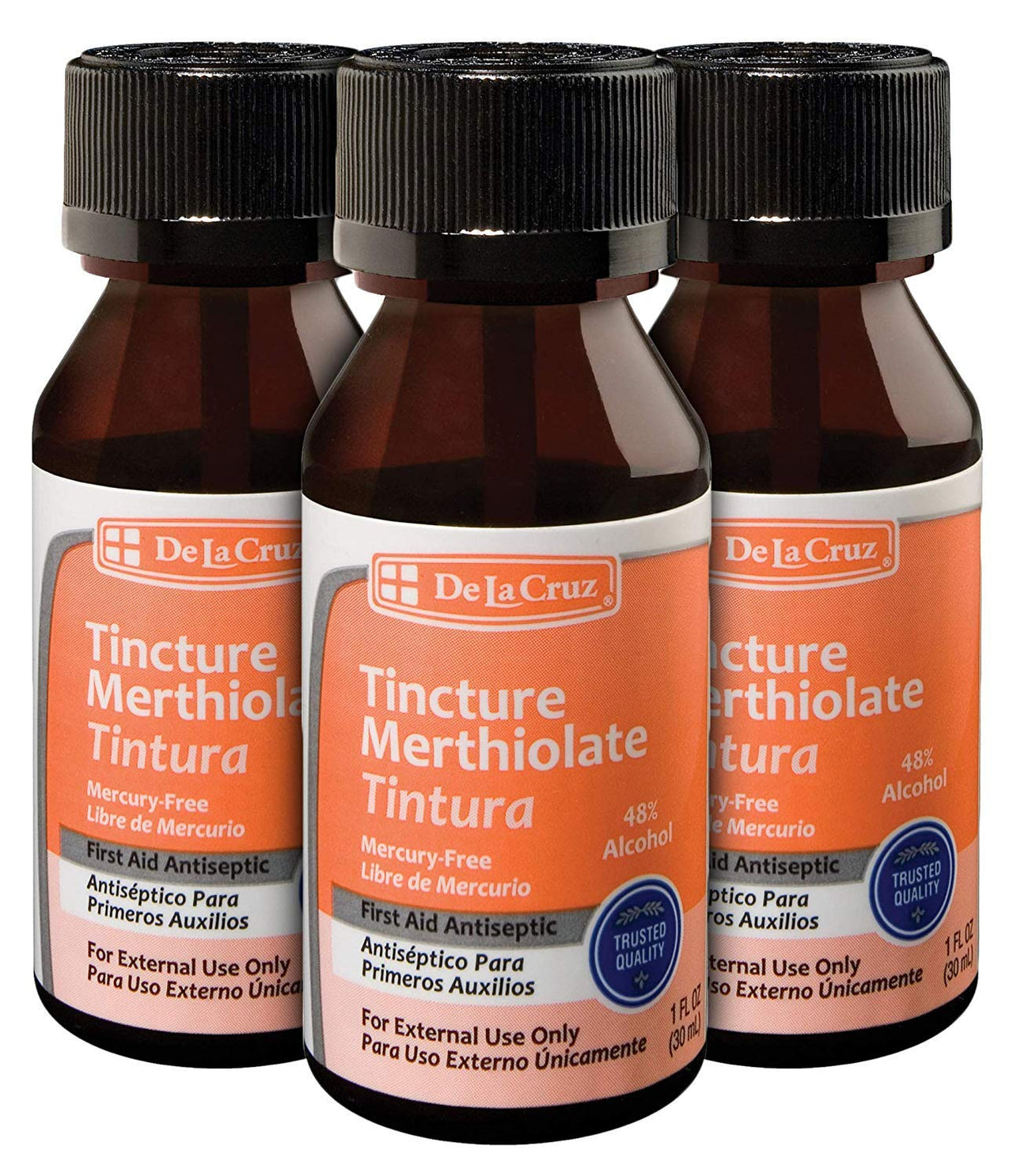 De La Cruz Merthiolate Tincture Antiseptic - First Aid for Minor Cuts, Scrapes and Burns - Mercury-Free Formula Safe for The Entire Family (3 Bottles)