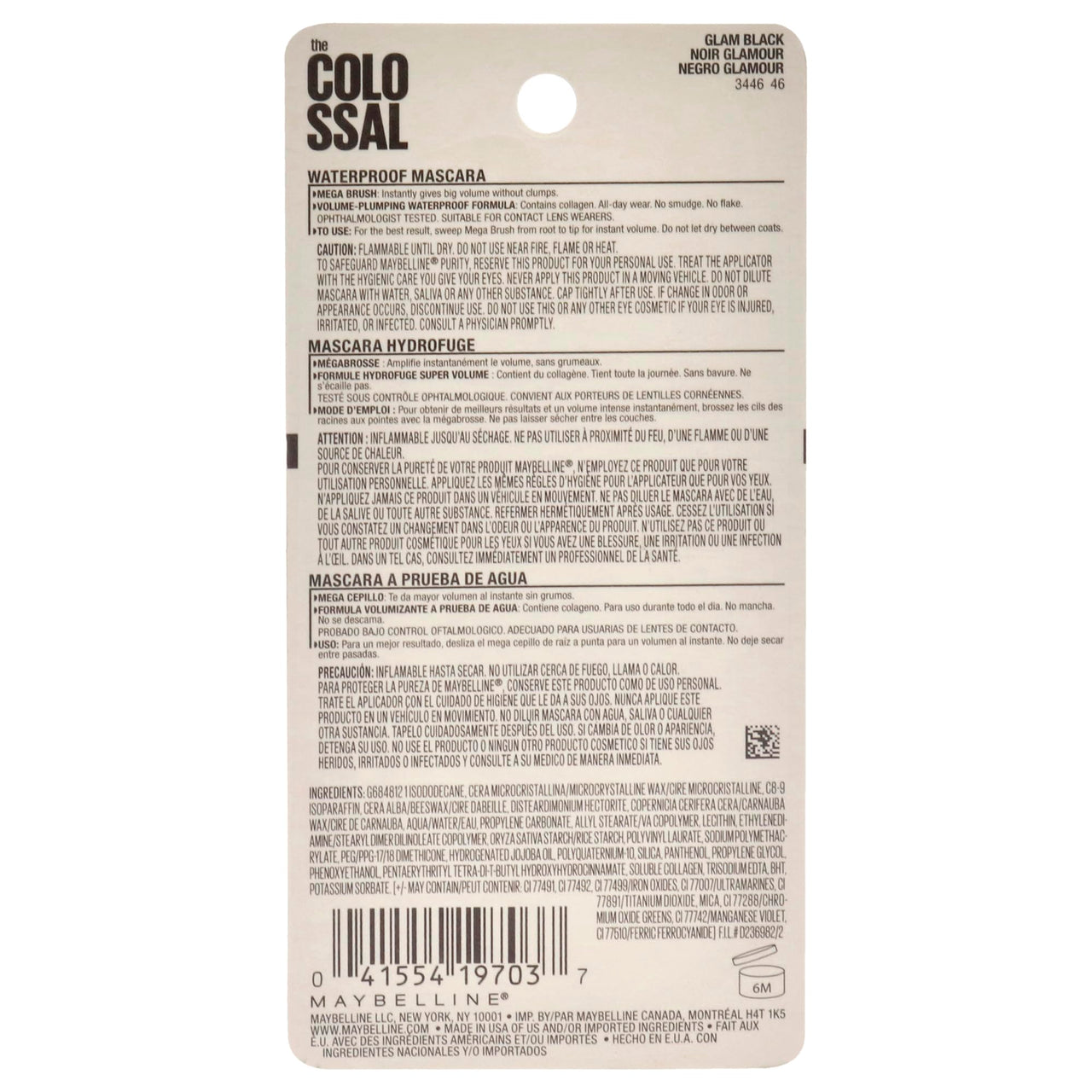 Maybelline Volum' Express Colossal Waterproof Mascara Makeup, Volumizing, Glam Black, 1 Count