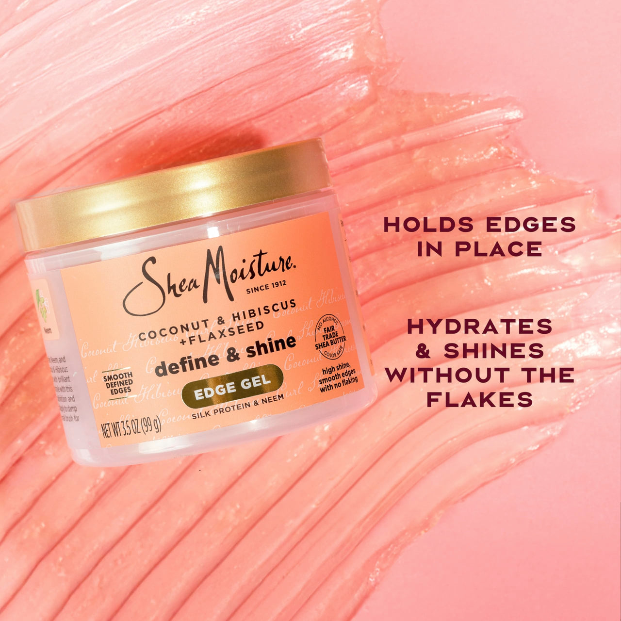 Shea Moisture Define & Shine Edge Gel + Flaxseed Coconut & Hibiscus Holds and Controls Edges All Day Infused With Glycerin, Coconut Oil and an Invigorating Sweet Scent Paraben-Free Hair 3.5 OZ
