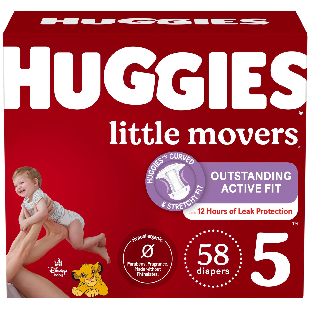 Huggies Size 5 Diapers, Little Movers Baby Diapers, Size 5 (27+ lbs), 58 Count, Packaging May Vary