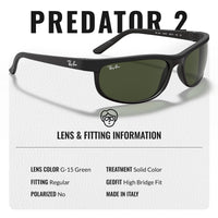 Thumbnail for Ray-Ban RB2027 PREDATOR 2 Rectangle Shaped Non-Polarized Sunglasses for Men & Women – Includes Official RAYBAN Eyewear Kit – Ideal Formal & Casual Wear Sunglasses – G-15 Green Lens