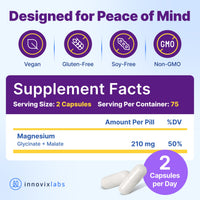 Thumbnail for InnovixLabs Advanced Magnesium Capsules - 150 Ct, 210 mg - Chelated Glycinate and Malate - High Absorption, Promotes Relaxation, Bones, Muscle Health, Vegan Malate Sleep Supplement
