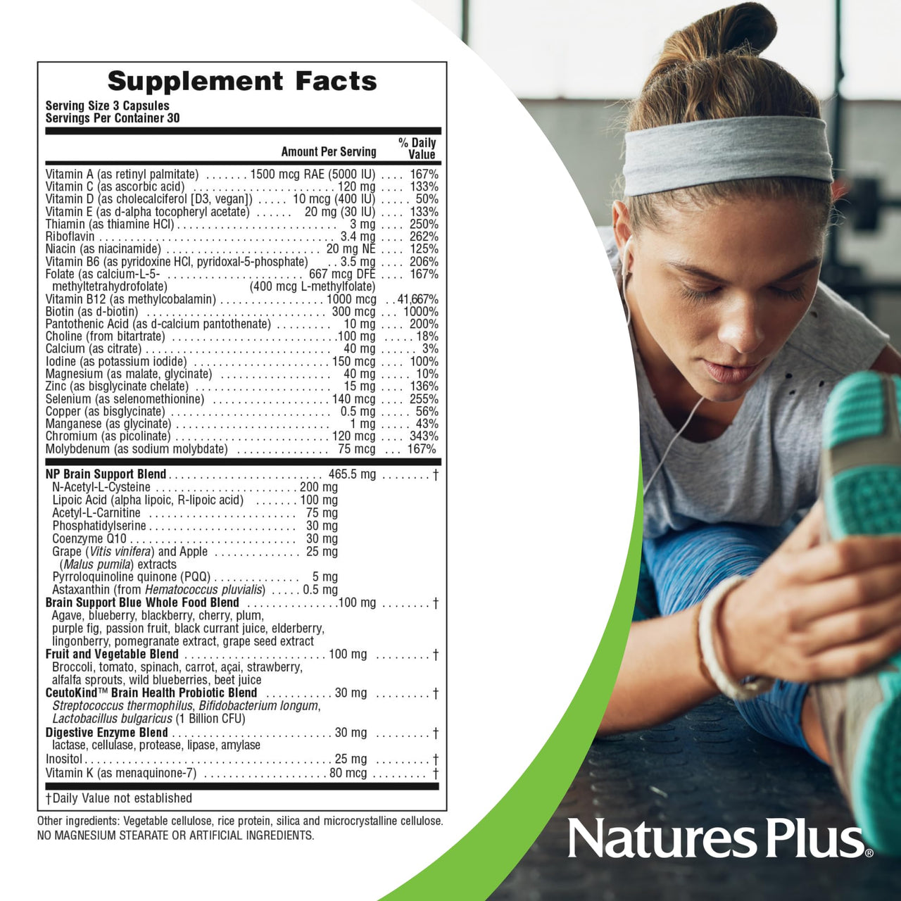 NaturesPlus BrainCeutix Multivitamin Capsules - 90 Capsules - Supports Cognition, Concentration & Clarity - Enhances Memory - Vegan, Gluten Free, Non-GMO - 30 Servings