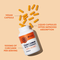 Thumbnail for Vimergy Curcumin with Turmeric Supplement, 1000mg Curcumin Extract/Serving – Liquid Capsules - Non-GMO, Gluten-Free, Kosher, Vegan & Paleo Friendly Turmeric Curcumin Supplement