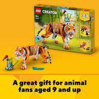 Thumbnail for LEGO Creator 3 in 1 Majestic Tiger Building Set, Transforms from Tiger to Panda or Koi Fish Set, Animal Figures, Collectible Building Toy, Gifts for Kids, Boys & Girls 9 Plus Years Old, 31129