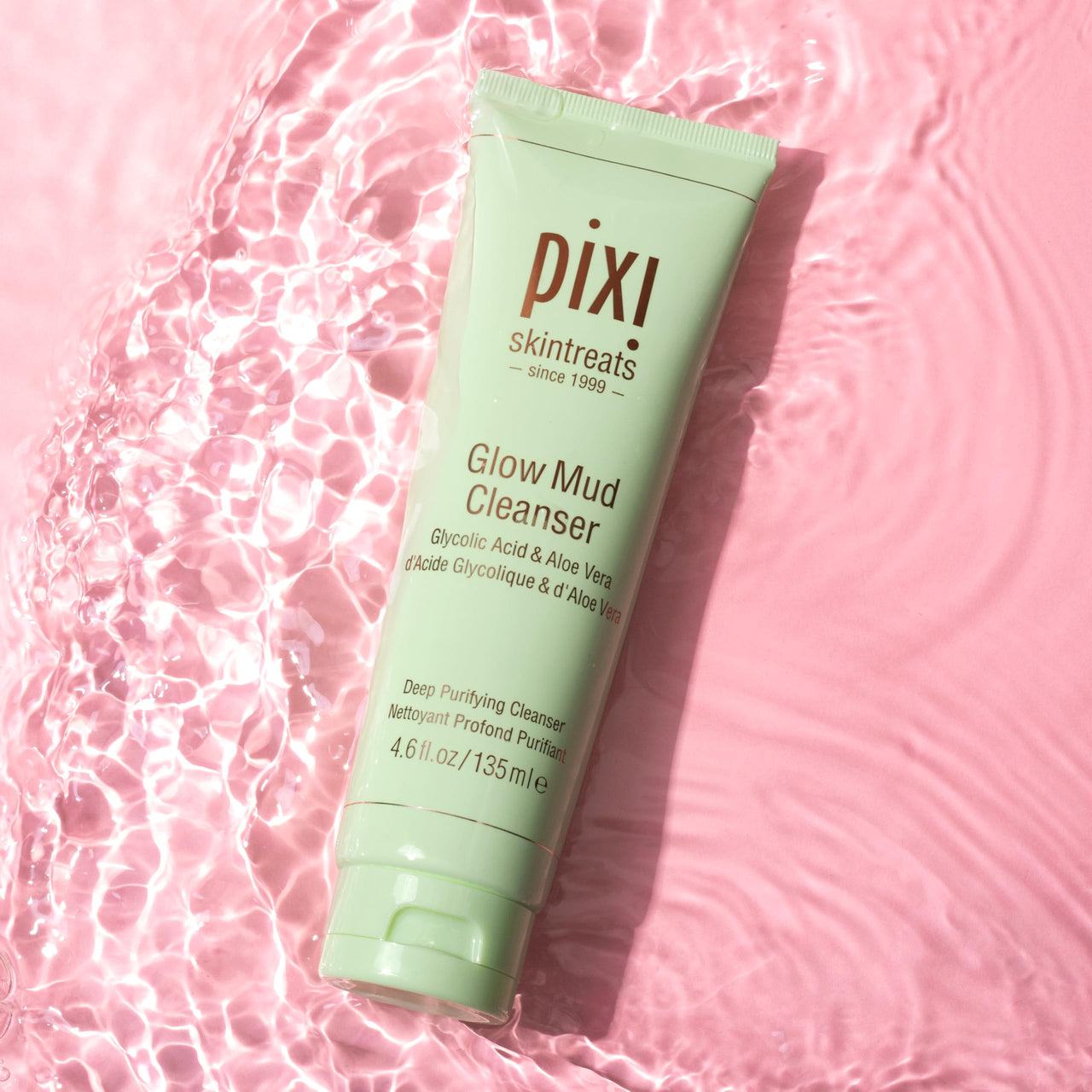 Pixi Glow Mud Cleanser | Purifying Daily Cleanser with 5% Glycolic Acid | Gently Exfoliates & Purifies Without Stripping | Deep Pore Cleanse & Brighten | 4.57 fl. oz / 135 ml