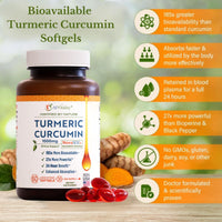 Thumbnail for A1Vitality Turmeric Curcumin NovaSOL 1000mg - Nature's Joint Support Supplements - 185x Bioavailable Than Standard Curcumin - Natural Softgels