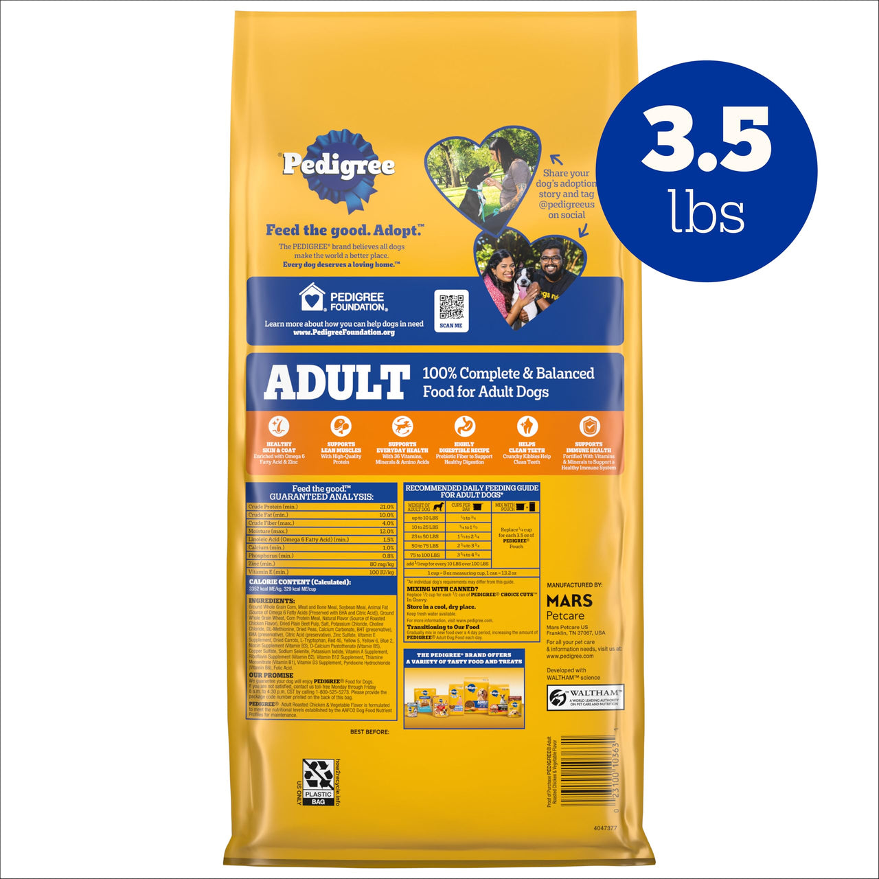 Pedigree Adult Dry Dog Food, Complete Nutrition, Roasted Chicken & Vegetable Flavor, 3.5 lb. Bag