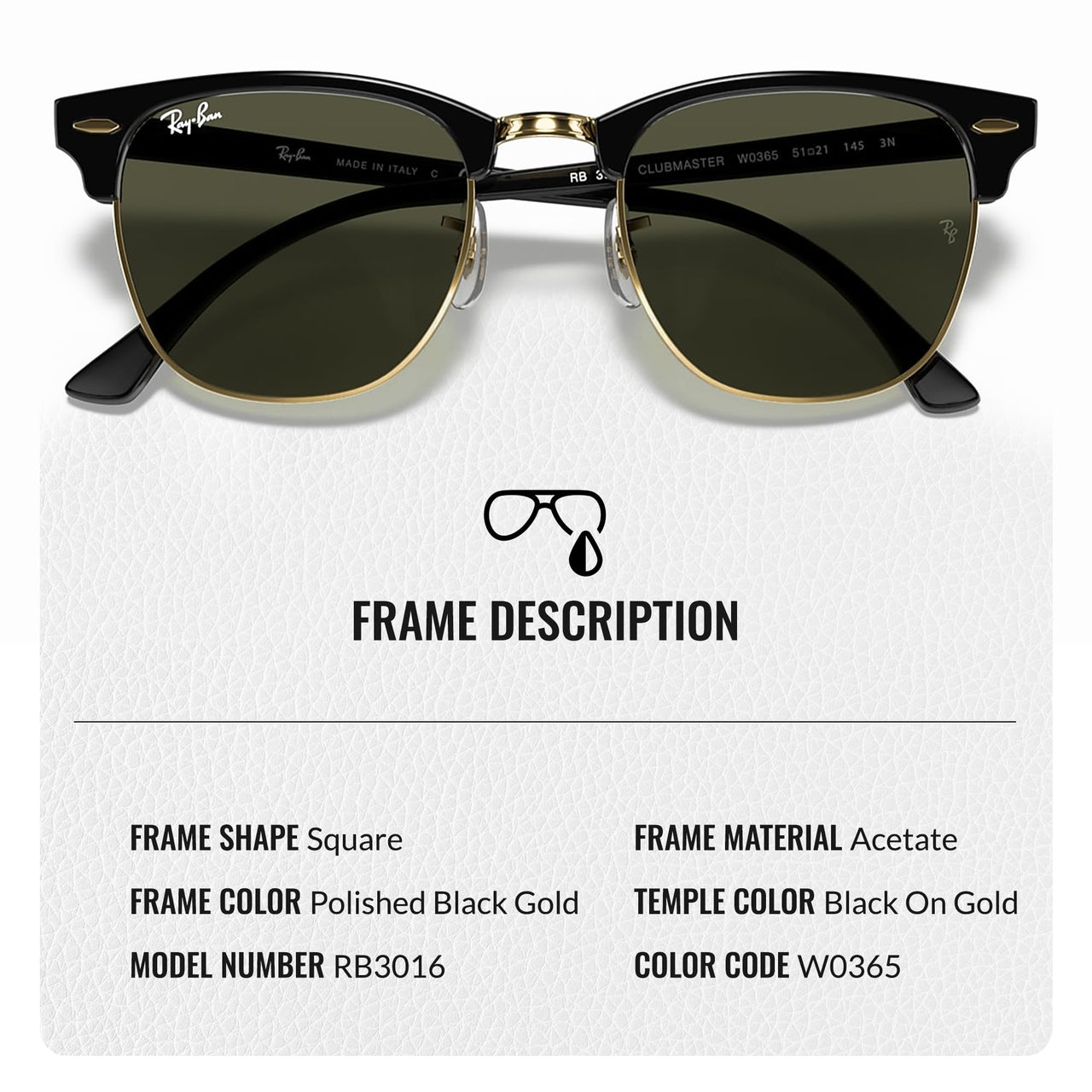 Ray-Ban RB3016 Clubmaster Classic Square Shape Sunglasses With Eyewear Kit Bundle - High Bridge Fit - Ideal Formal and Casual Wear Square Sunglasses