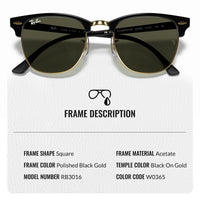 Thumbnail for Ray-Ban RB3016 Clubmaster Classic Square Shape Sunglasses With Eyewear Kit Bundle - High Bridge Fit - Ideal Formal and Casual Wear Square Sunglasses