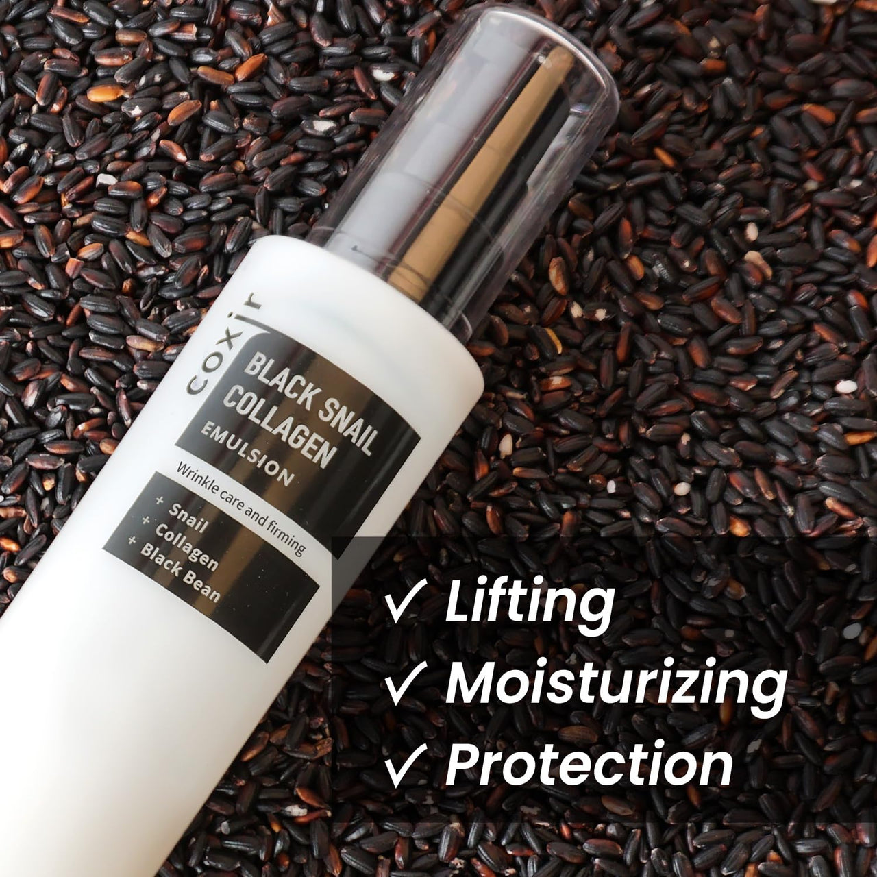 coxir BLACK SNAIL COLLAGEN EMULSION | Black Rice, Snail Mucin, Collagen, Hyaluronic Acid | Lightweight Face Moisturizer | Firming, Nourishing, Korean Skin Care [100ml/3.38 fl.oz]