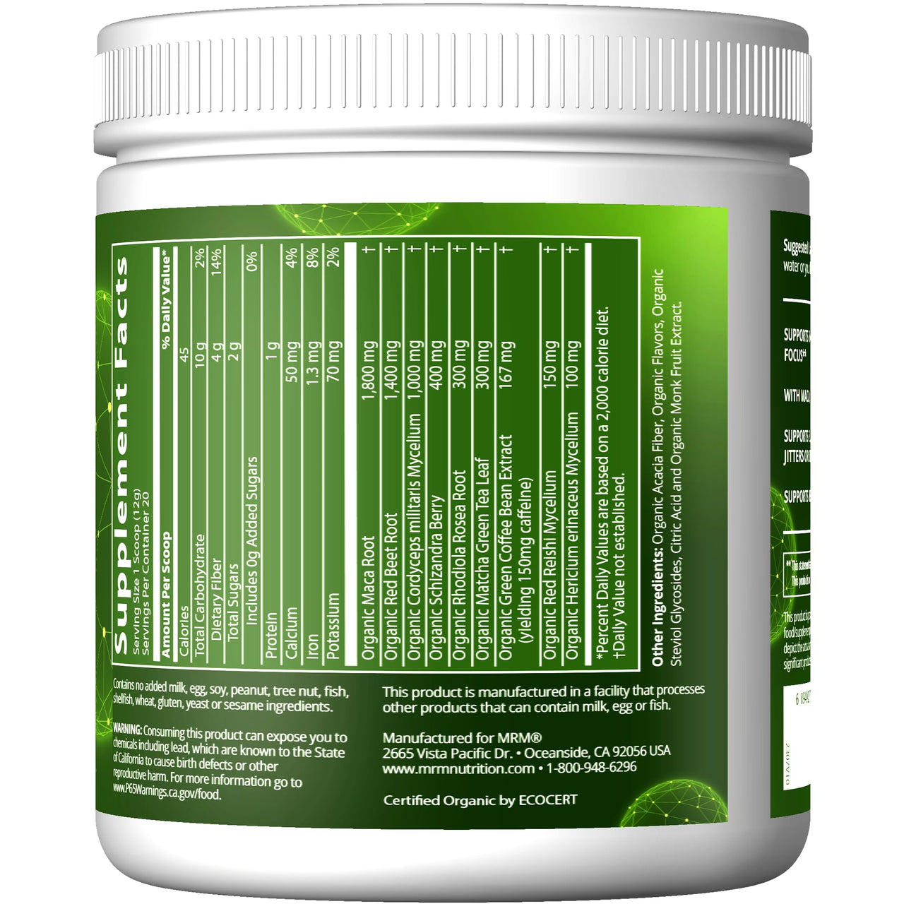 MRM Nutrition Organic Pre-Workout Powder - Women & Men, 150 mg Natural Caffeine & Adaptogens, Pure Energy, Focus & Blood Flow, Vegan, Certified Organic, Non-GMO - 20 Servings, Island Fusion Flavor